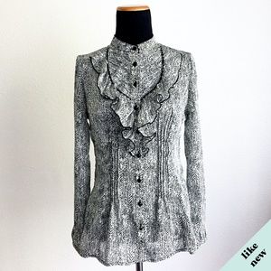 Black & White Patterned Ruffle Shirt